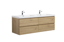 Load image into Gallery viewer, LAVIVA 313AUR-60DSO-GW Aurora 60" Sonoma Oak Wall Hung Double Sink Bathroom Vanity with White Acrylic Countertop