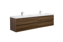 Load image into Gallery viewer, LAVIVA 313AUR-84DSW-GW Aurora 84" Smokey Walnut Wall Hung Double Sink Bathroom Vanity with White Acrylic Countertop