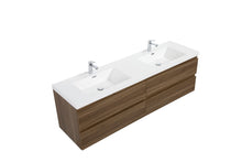 Load image into Gallery viewer, LAVIVA 313AUR-72DSW-GW Aurora 72" Smokey Walnut Wall Hung Double Sink Bathroom Vanity with White Acrylic Countertop