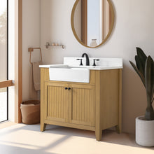 Load image into Gallery viewer, Design Element BK-36-OKM Burbank 36-in Oak Farmhouse Single Sink Bathroom Vanity with White Quartz Top