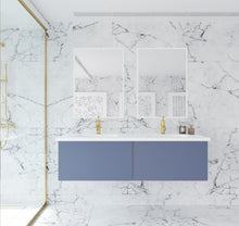 Load image into Gallery viewer, LAVIVA 313VTR-60DNB-MW Vitri 60" Nautical Blue Double Sink Bathroom Vanity with VIVA Stone Matte White Solid Surface Countertop