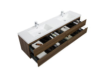 Load image into Gallery viewer, LAVIVA 313AUR-84DSW-GW Aurora 84" Smokey Walnut Wall Hung Double Sink Bathroom Vanity with White Acrylic Countertop