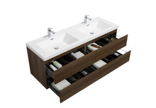 Load image into Gallery viewer, LAVIVA 313AUR-60DSW-GW Aurora 60" Smokey Walnut Wall Hung Double Sink Bathroom Vanity with White Acrylic Countertop