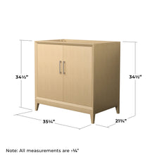 Load image into Gallery viewer, Wyndham Collection WCH757536SHOCXSXXMXX Janna 36 Inch Single Bathroom Vanity in White Oak, No Countertop, No Sink, Brushed Nickel Trim