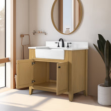 Load image into Gallery viewer, Design Element BK-36-OKM Burbank 36-in Oak Farmhouse Single Sink Bathroom Vanity with White Quartz Top