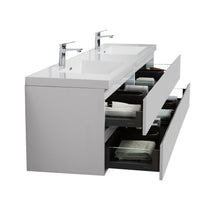 Load image into Gallery viewer, LAVIVA 313AUR-84DGPW-GW Aurora 84" Glossy Polar White Wall Hung Double Sink Bathroom Vanity with White Acrylic Countertop
