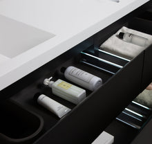 Load image into Gallery viewer, LAVIVA 313AUR-84DMMB-GW Aurora 84" Matte Midnight Black Wall Hung Double Sink Bathroom Vanity with White Acrylic Countertop