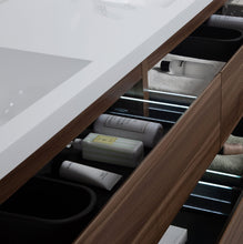 Load image into Gallery viewer, LAVIVA 313AUR-84DSW-GW Aurora 84" Smokey Walnut Wall Hung Double Sink Bathroom Vanity with White Acrylic Countertop