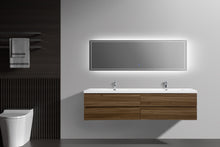 Load image into Gallery viewer, LAVIVA 313AUR-84DSW-GW Aurora 84" Smokey Walnut Wall Hung Double Sink Bathroom Vanity with White Acrylic Countertop
