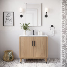 Load image into Gallery viewer, Fresca FCB4436SOAK-CWH-U Sawyer 36" Freestanding Bathroom Cabinet with Top & Sink in Sunburst Oak