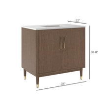 Load image into Gallery viewer, Fresca FCB4436MBIR-CWH-U Sawyer 36" Freestanding Bathroom Cabinet with Top & Sink in Mocha Birch