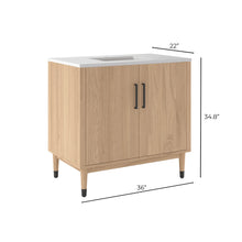 Load image into Gallery viewer, Fresca FCB4436SOAK-CWH-U Sawyer 36" Freestanding Bathroom Cabinet with Top & Sink in Sunburst Oak