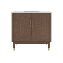 Load image into Gallery viewer, Fresca FCB4436MBIR-CWH-U Sawyer 36" Freestanding Bathroom Cabinet with Top & Sink in Mocha Birch