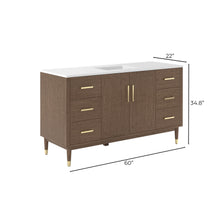 Load image into Gallery viewer, Fresca FCB4460MBIR-CWH-U Sawyer 60" Freestanding Bathroom Cabinet with Top & Sink in Mocha Birch