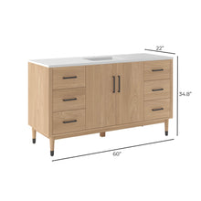 Load image into Gallery viewer, Fresca FCB4460SOAK-CWH-U Sawyer 60" Freestanding Bathroom Cabinet with Top & Sink in Sunburst Oak