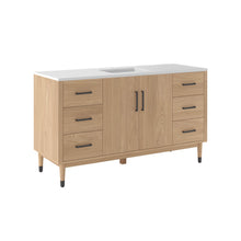 Load image into Gallery viewer, Fresca FCB4460SOAK-CWH-U Sawyer 60" Freestanding Bathroom Cabinet with Top & Sink in Sunburst Oak