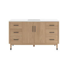 Load image into Gallery viewer, Fresca FCB4460SOAK-CWH-U Sawyer 60" Freestanding Bathroom Cabinet with Top & Sink in Sunburst Oak