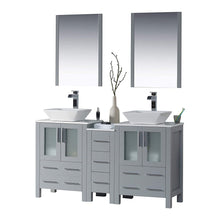 Load image into Gallery viewer, Blossom 001 60S1 15 V M Sydney 60 Inch Vanity with Ceramic Double Vessel Sinks & Mirrors - Metal Gray