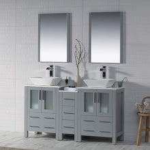 Load image into Gallery viewer, Blossom 001 60S1 15 V M Sydney 60 Inch Vanity with Ceramic Double Vessel Sinks & Mirrors - Metal Gray