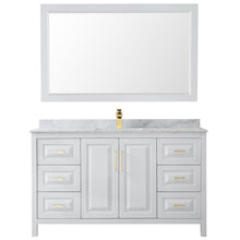Load image into Gallery viewer, Wyndham Collection WCV252560SWGCMUNSM58 Daria 60 Inch Single Bathroom Vanity in White, White Carrara Marble Countertop, Undermount Square Sink, 58 Inch Mirror, Brushed Gold Trim