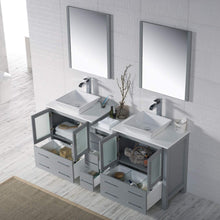 Load image into Gallery viewer, Blossom 001 72 15 V M Sydney 72 Inch Vanity with Ceramic Double Vessel Sinks & Mirrors - Metal Gray