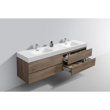Load image into Gallery viewer, Kubebath BSL72D-BTN Bliss 72" Double Sink Butternut Wall Mount Modern Bathroom Vanity