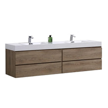 Load image into Gallery viewer, Kubebath BSL72D-BTN Bliss 72" Double Sink Butternut Wall Mount Modern Bathroom Vanity