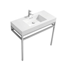 Load image into Gallery viewer, Kubebath CH36 Haus 36" Stainless Steel Console w/ White Acrylic Sink - Chrome
