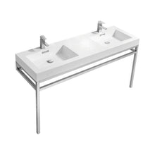 Load image into Gallery viewer, Kubebath CH60D Haus 60" Double Sink Stainless Steel Console w/ White Acrylic Sink - Chrome