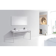 Load image into Gallery viewer, Kubebath CH60D Haus 60" Double Sink Stainless Steel Console w/ White Acrylic Sink - Chrome
