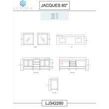 Load image into Gallery viewer, Lexora LJ342280DBDS000 Jacques 80" Dark Grey Double Vanity, White Carrara Marble Top, White Square Sinks and no Mirror