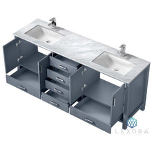 Load image into Gallery viewer, Lexora LJ342280DBDS000 Jacques 80" Dark Grey Double Vanity, White Carrara Marble Top, White Square Sinks and no Mirror