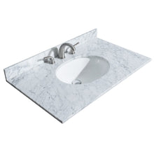 Load image into Gallery viewer, Wyndham Collection WCS202036SWGCMUNOMXX Deborah 36 Inch Single Bathroom Vanity in White, White Carrara Marble Countertop, Undermount Oval Sink, Brushed Gold Trim, No Mirror