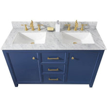 Load image into Gallery viewer, Legion Furniture WLF2154-B 54" BLUE FINISH DOUBLE SINK VANITY CABINET WITH CARRARA WHITE TOP