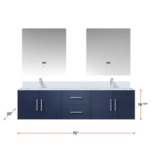 Load image into Gallery viewer, Lexora LG192272DE00LM30 Geneva 72&quot; Navy Blue Double Vanity, no Top and 30&quot; LED Mirrors
