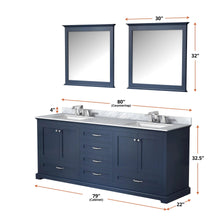 Load image into Gallery viewer, Lexora LD342280DE00M30 Dukes 80&quot; Navy Blue Double Vanity, no Top and 30&quot; Mirrors