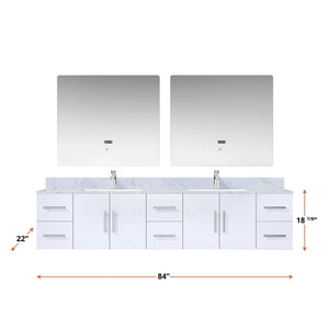 Lexora LG192284DM00LM36 Geneva 84" Glossy White Double Vanity, no Top and 36" LED Mirrors