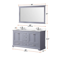 Load image into Gallery viewer, Lexora LD342260DB00M58 Dukes 60&quot; Dark Grey Double Vanity, no Top and 58&quot; Mirror