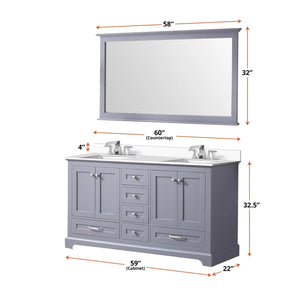 Lexora LD342260DB00M58 Dukes 60" Dark Grey Double Vanity, no Top and 58" Mirror