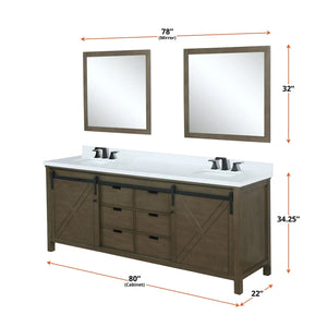 Lexora LM342280DK00M30 Marsyas 80" Rustic Brown Double Vanity, no Top and 30" Mirrors