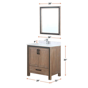 Lexora LZV352230SNJS000 Ziva 30" Rustic Barnwood Single Vanity, Cultured Marble Top, White Square Sink and no Mirror