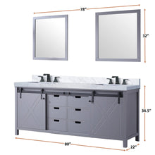 Load image into Gallery viewer, Lexora LM342280DBBS000 Marsyas 80&quot; Dark Grey Double Vanity, White Carrara Marble Top, White Square Sinks and no Mirror