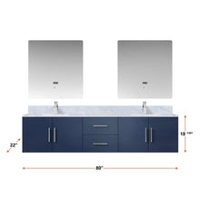 Load image into Gallery viewer, Lexora LG192280DE00LM30 Geneva 80&quot; Navy Blue Double Vanity, no Top and 30&quot; LED Mirrors