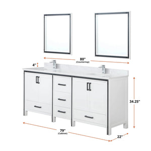 Lexora LZV352280SA00M30 Ziva 80" White Double Vanity, no Top and 30" Mirrors