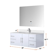 Load image into Gallery viewer, Lexora LG192248DMDS000 Geneva 48&quot; Glossy White Single Vanity, White Carrara Marble Top, White Square Sink and no Mirror