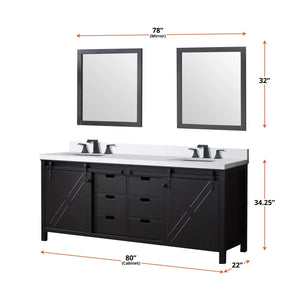 Lexora LM342280DC00M30 Marsyas 80" Brown Double Vanity, no Top and 30" Mirrors
