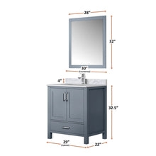 Load image into Gallery viewer, Lexora LJ342230SBDS000 Jacques 30&quot; Dark Grey Single Vanity, White Carrara Marble Top, White Square Sink and no Mirror