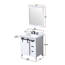 Load image into Gallery viewer, Lexora LM342230SA00M28 Marsyas 30&quot; White Single Vanity, no Top and 28&quot; Mirror