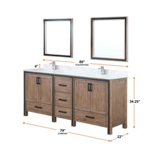 Load image into Gallery viewer, Lexora LZV352280SNJSM30 Ziva 80&quot; Rustic Barnwood Double Vanity, Cultured Marble Top, White Square Sink and 30&quot; Mirrors