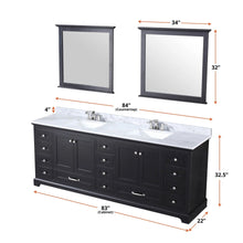 Load image into Gallery viewer, Lexora LD342284DGDS000 Dukes 84&quot; Espresso Double Vanity, White Carrara Marble Top, White Square Sinks and no Mirror